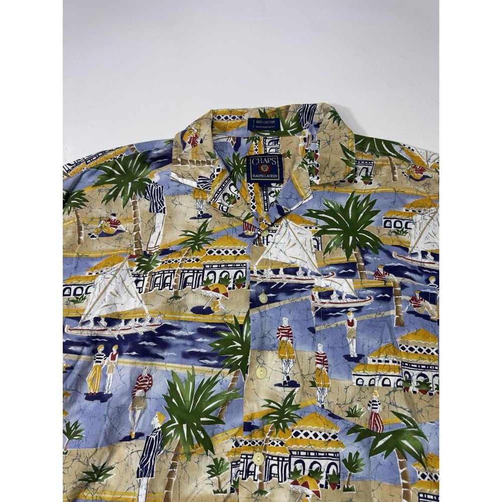 Vtg Chaps Ralph Lauren Hawaiian Shirt Mens Large Ancient Island Graphic Boating